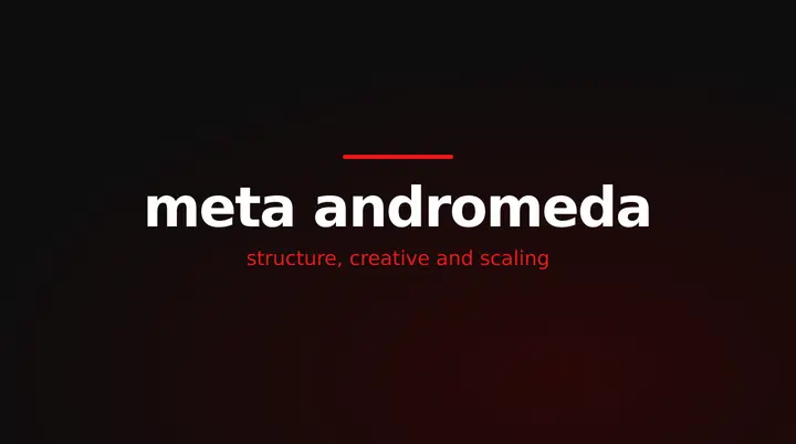 red and white title card reading meta andromeda update, structure, creative and scaling