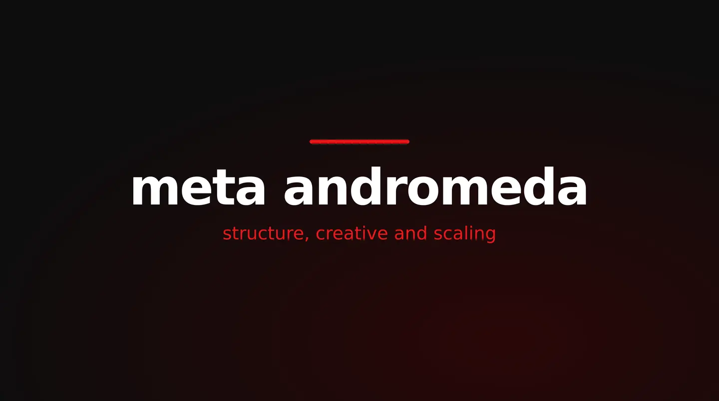 red and white title card reading meta andromeda update, structure, creative and scaling