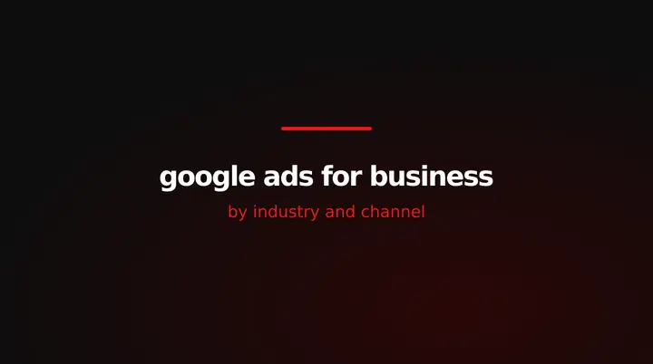 red and white title card reading google ads for business, by industry and channel