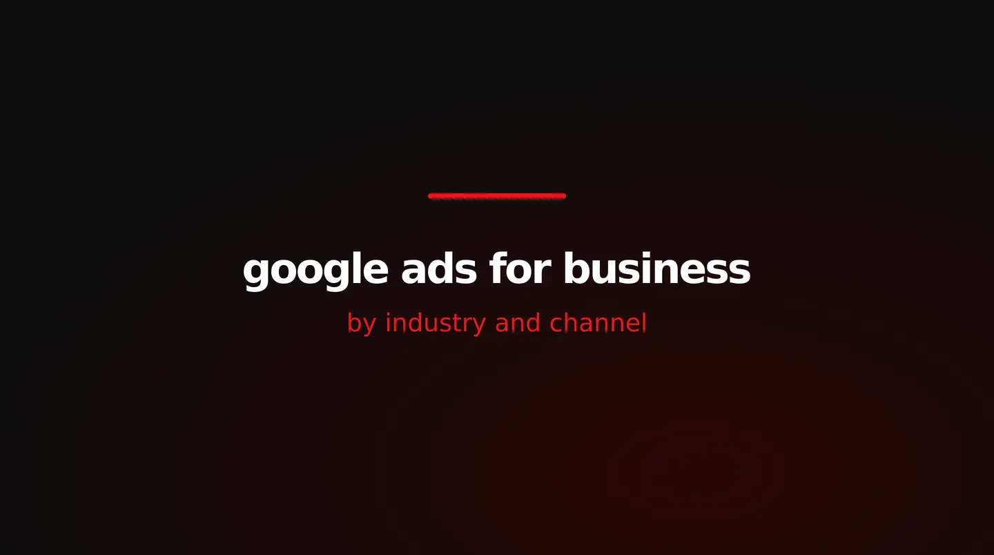 red and white title card reading google ads for business, by industry and channel