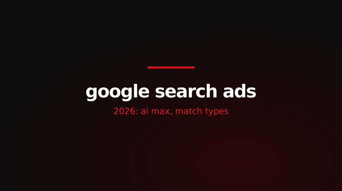 red and white title card reading google search ads 2026, ai max, match types and languages