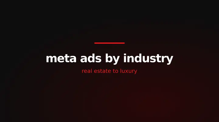 red and white title card reading meta ads by industry, real estate to luxury