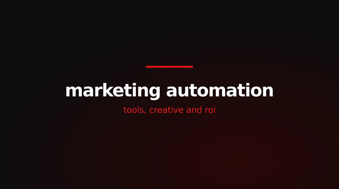 red and white title card reading marketing automation, tools, creative and roi