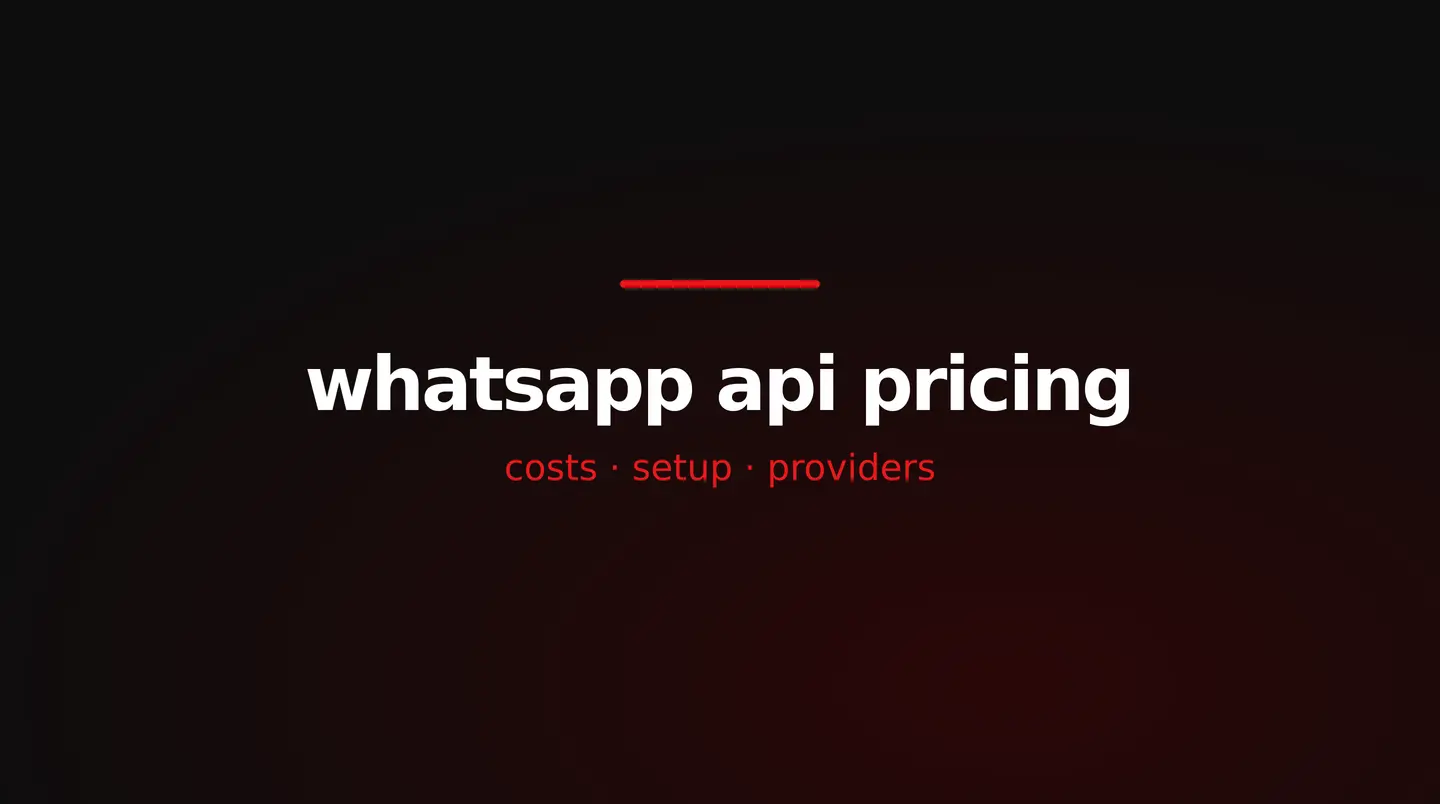 red and white title card reading whatsapp api pricing, costs, setup and providers